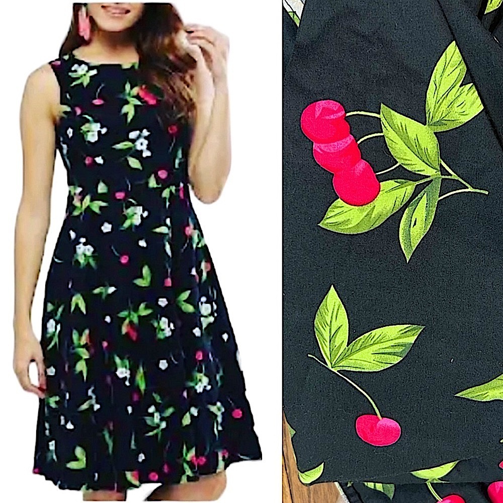 Grace Karin Black Cherry Print A-Line Dress